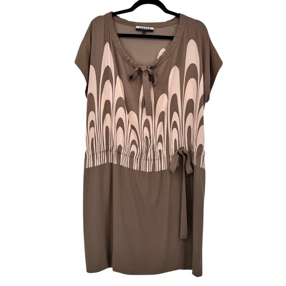 Jaeger London Pure Silk Retro Mod Print Shift Dress Size 8 Taupe Blush Pink - Picture 9 of 9